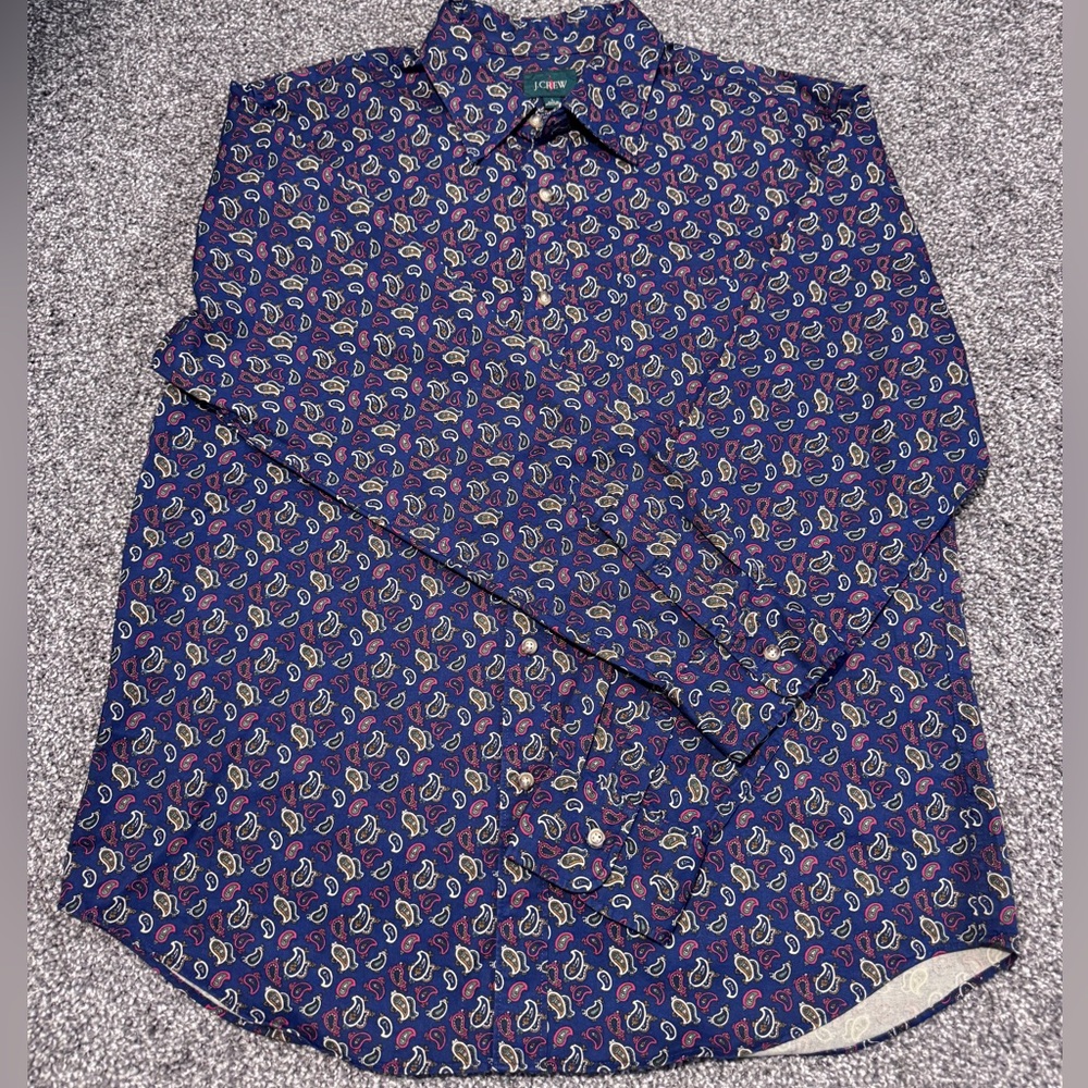 J. Crew Oarsman Shirt Mens Blue Paisley Button Down Large EUC